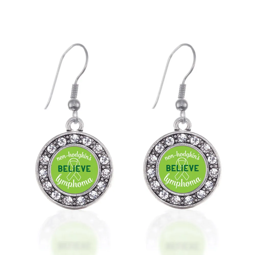 Silver Non Hodgkin's Believe Circle Charm Dangle Earrings