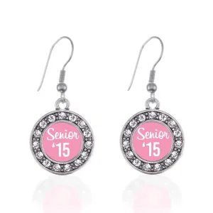 Silver Pink Senior '15 Circle Charm Dangle Earrings