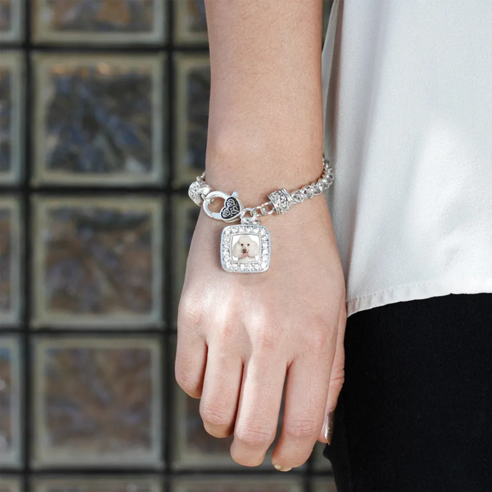 Silver Poodle Face Square Charm Braided Bracelet