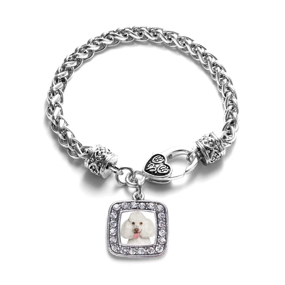 Silver Poodle Face Square Charm Braided Bracelet