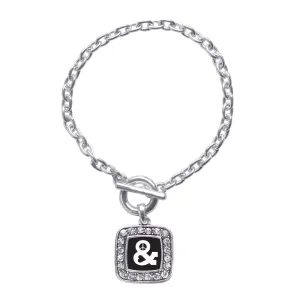 Silver Simply Peace And Love Square Charm Toggle Bracelet