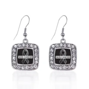 Silver Skin Cancer Support Square Charm Dangle Earrings