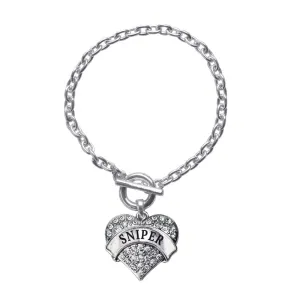 Silver Sniper Pave Heart Charm Toggle Bracelet