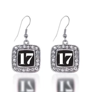 Silver Sport Number 17 Square Charm Dangle Earrings