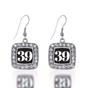 Silver Sport Number 39 Square Charm Dangle Earrings