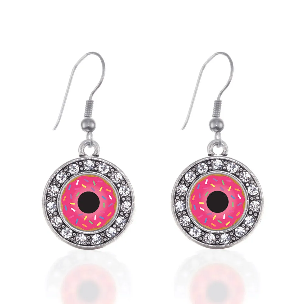 Silver Sprinkled Donut Circle Charm Dangle Earrings