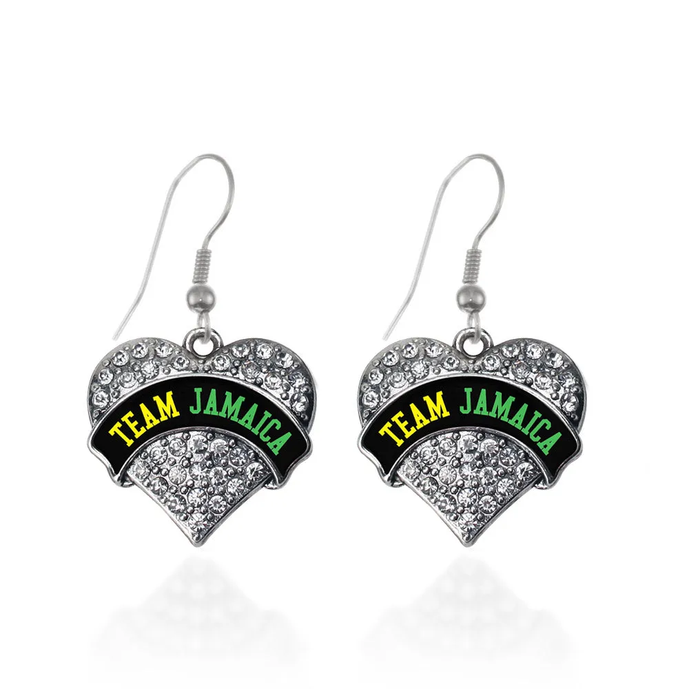 Silver Team Jamaica Pave Heart Charm Dangle Earrings