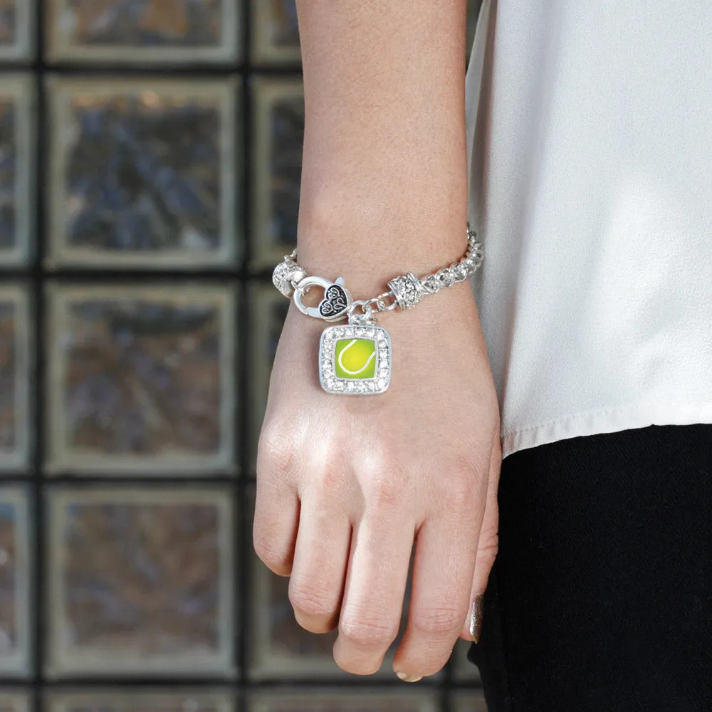 Silver Tennis Square Charm Braided Bracelet