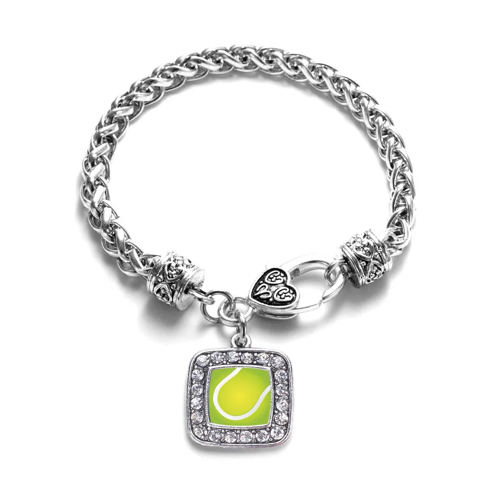 Silver Tennis Square Charm Braided Bracelet