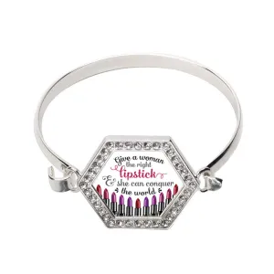 Silver The Right Lip Stick Hexagon Charm Bangle Bracelet