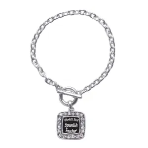 Silver World's Best Spanish Teacher Square Charm Toggle Bracelet