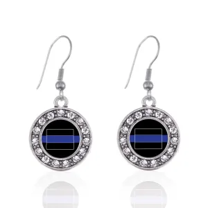 Silver Wyoming Thin Blue Line Circle Charm Dangle Earrings