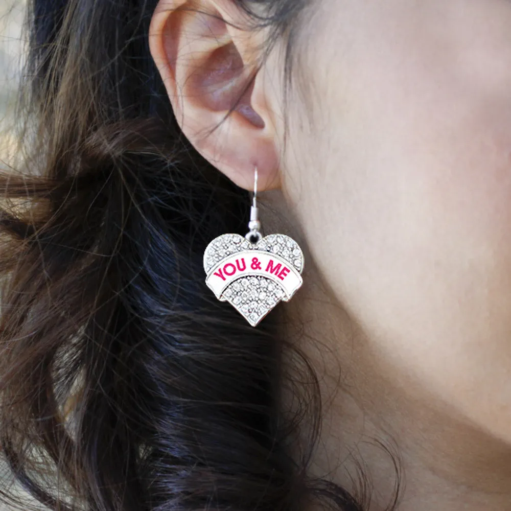 Silver You & Me White Candy Pave Heart Charm Dangle Earrings