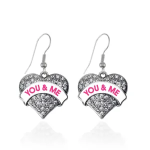 Silver You & Me White Candy Pave Heart Charm Dangle Earrings