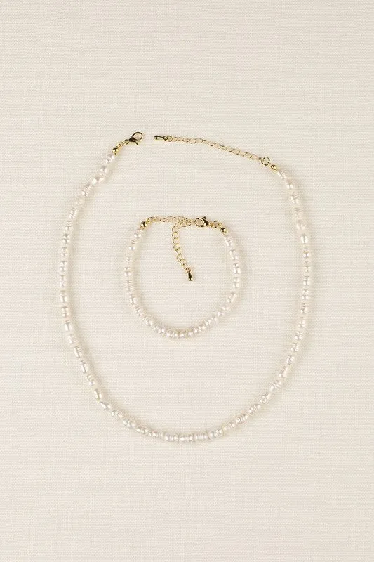 Small sized natural pearl bracelet, necklace set