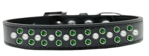 Sprinkles Dog Collar Pearl and Emerald Green Crystals Size 20 Black