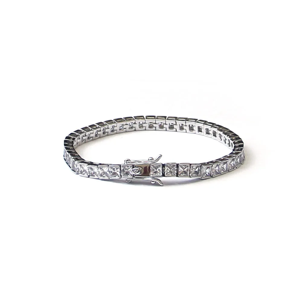 Square Cut CZ Tennis Bracelet in 18k Platinum 7 Inches