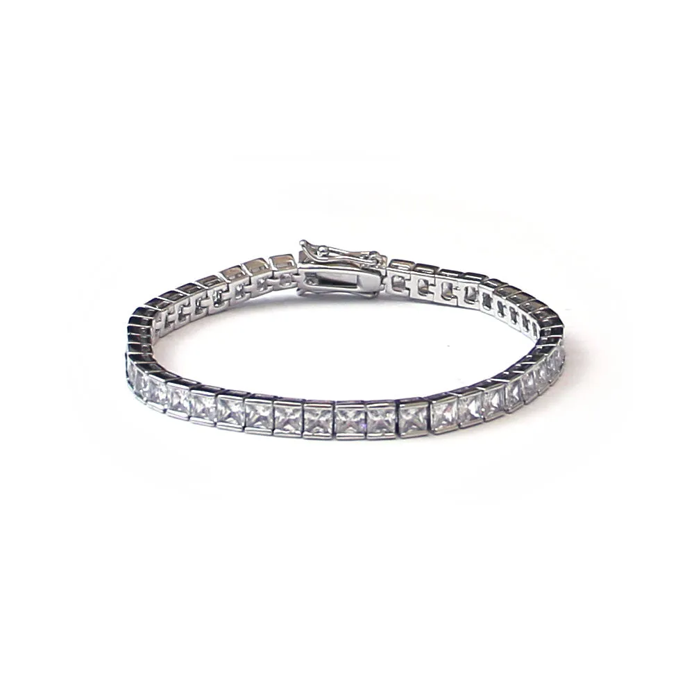 Square Cut CZ Tennis Bracelet in 18k Platinum 7 Inches