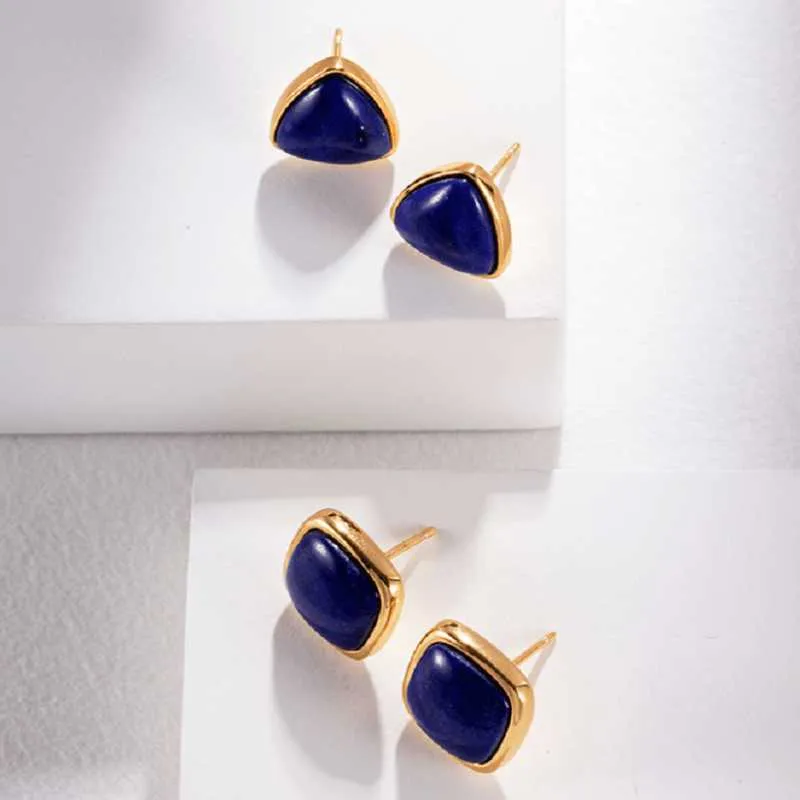 Square Lapis Lazuli Stud Earrings in 18k  Gold Plated