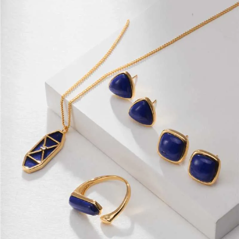 Square Lapis Lazuli Stud Earrings in 18k  Gold Plated