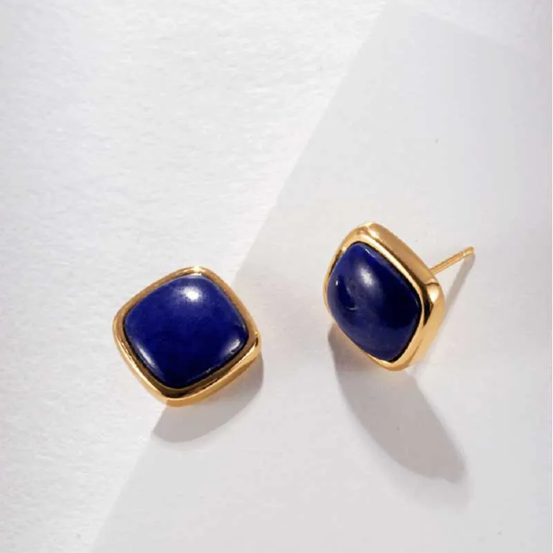 Square Lapis Lazuli Stud Earrings in 18k  Gold Plated