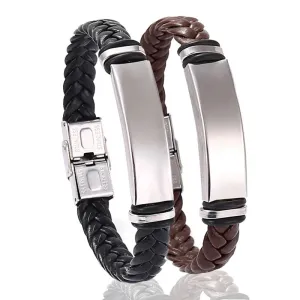 Stainless Steel Bracelet Simple Casual Leather Woven Bracelet Titanium Steel Leather Bracelet Bracelet for Men Stainless Steel