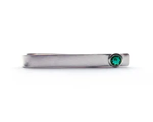 Sterling Silver Emerald Bezel Set Slide Tie Bar