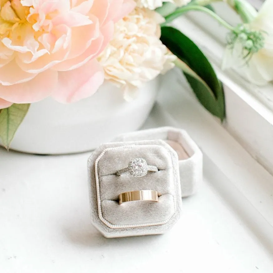 Stone Grey Velvet Square Octagon Ring Box