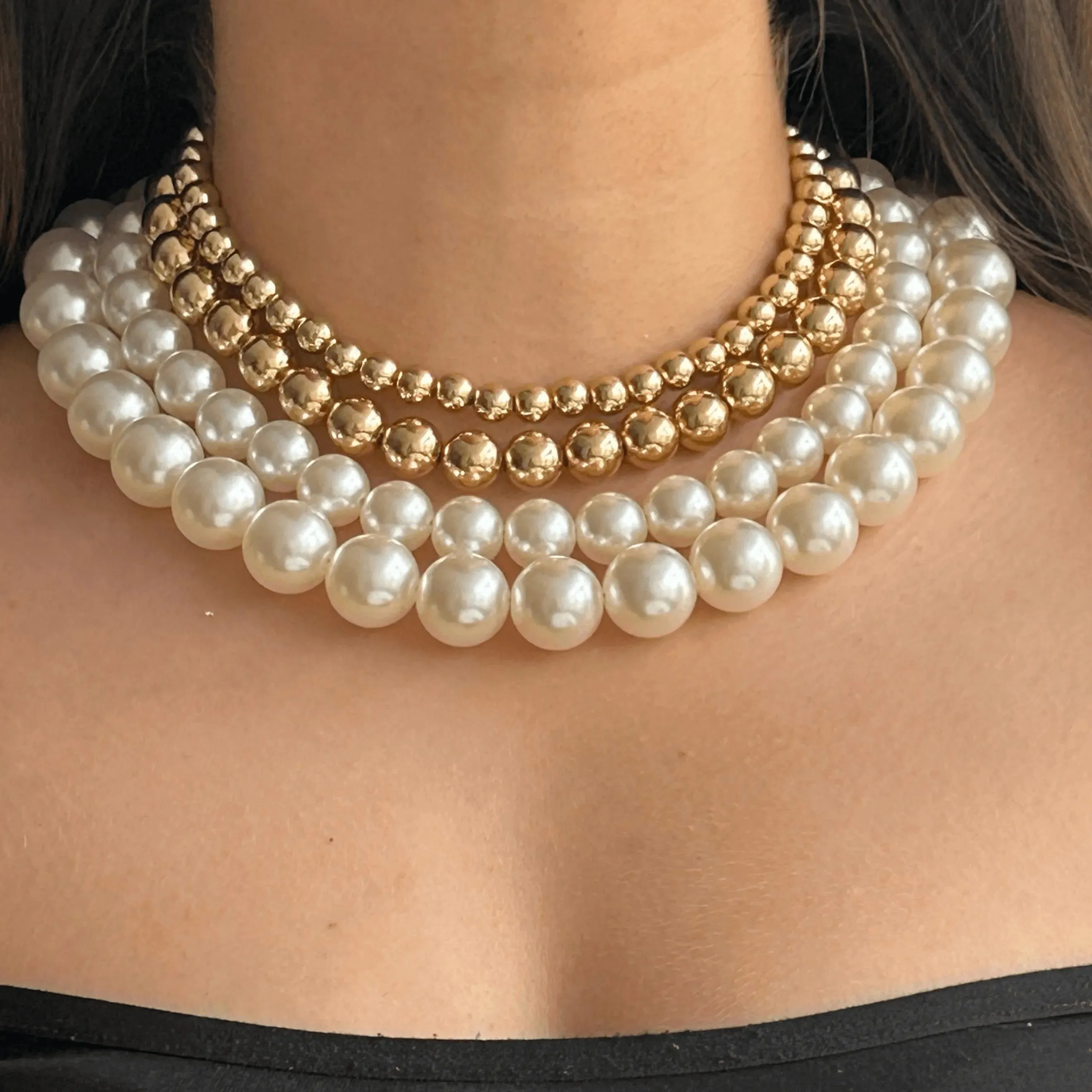 TFC Extraordinaire Luxury Bold & Gold Pearl Beads Statement Layered Necklace (Set of 4)