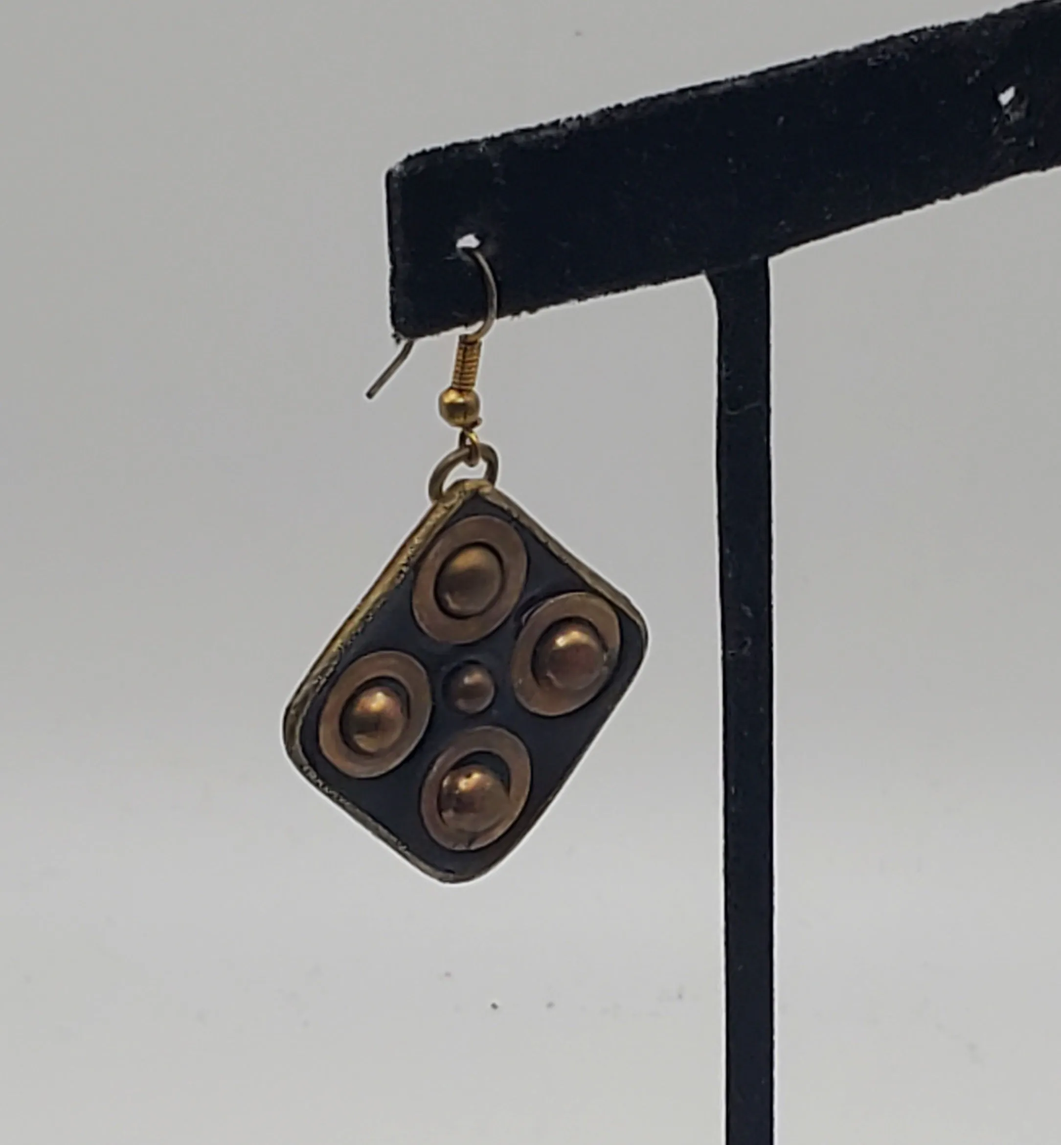 UNMATCHED Vintage Handmade Brass and Enamel Dangle Earring