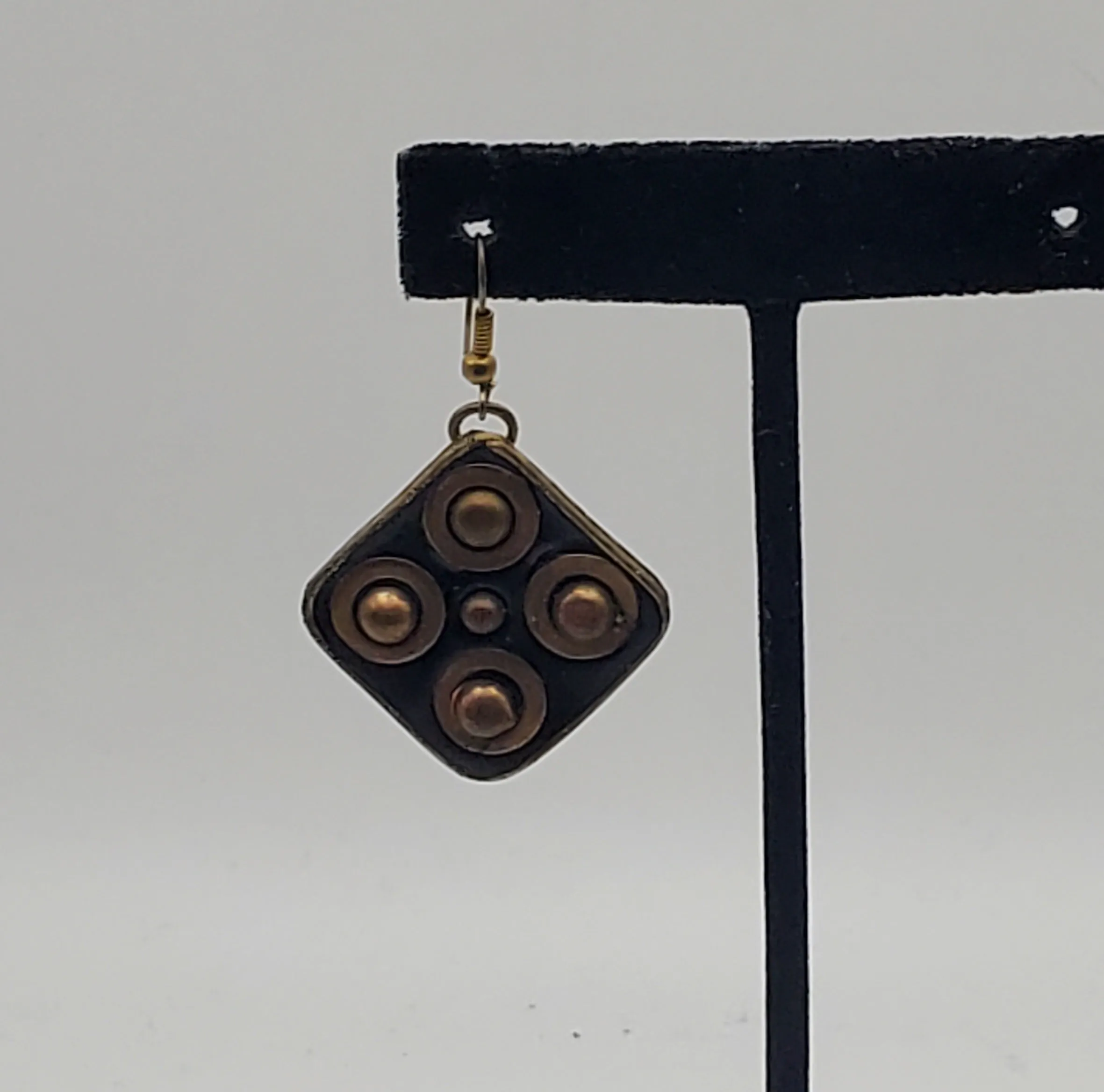 UNMATCHED Vintage Handmade Brass and Enamel Dangle Earring