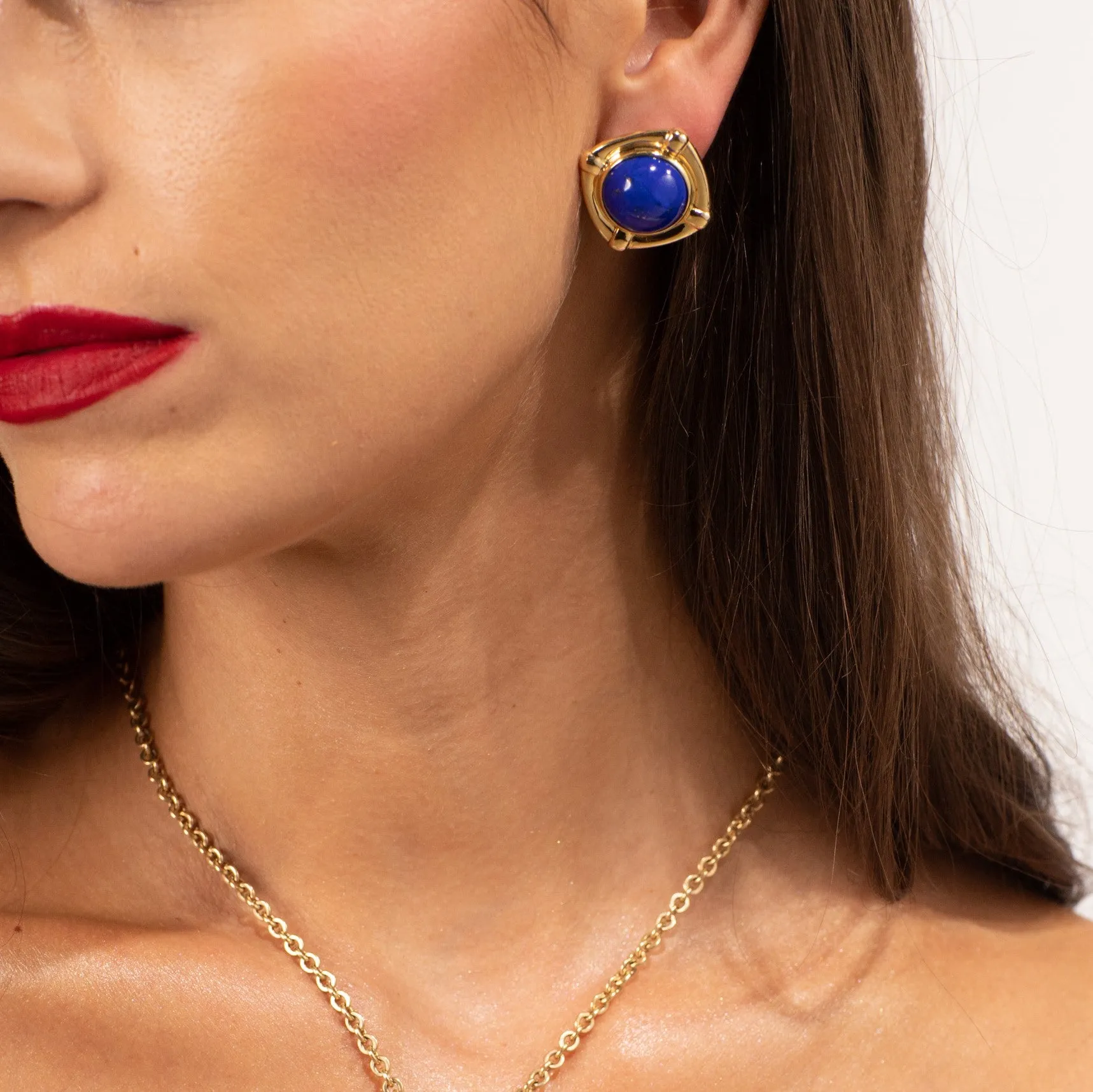 Vintage Lapis Lazuli Earrings In 18ct Gold Square Frames