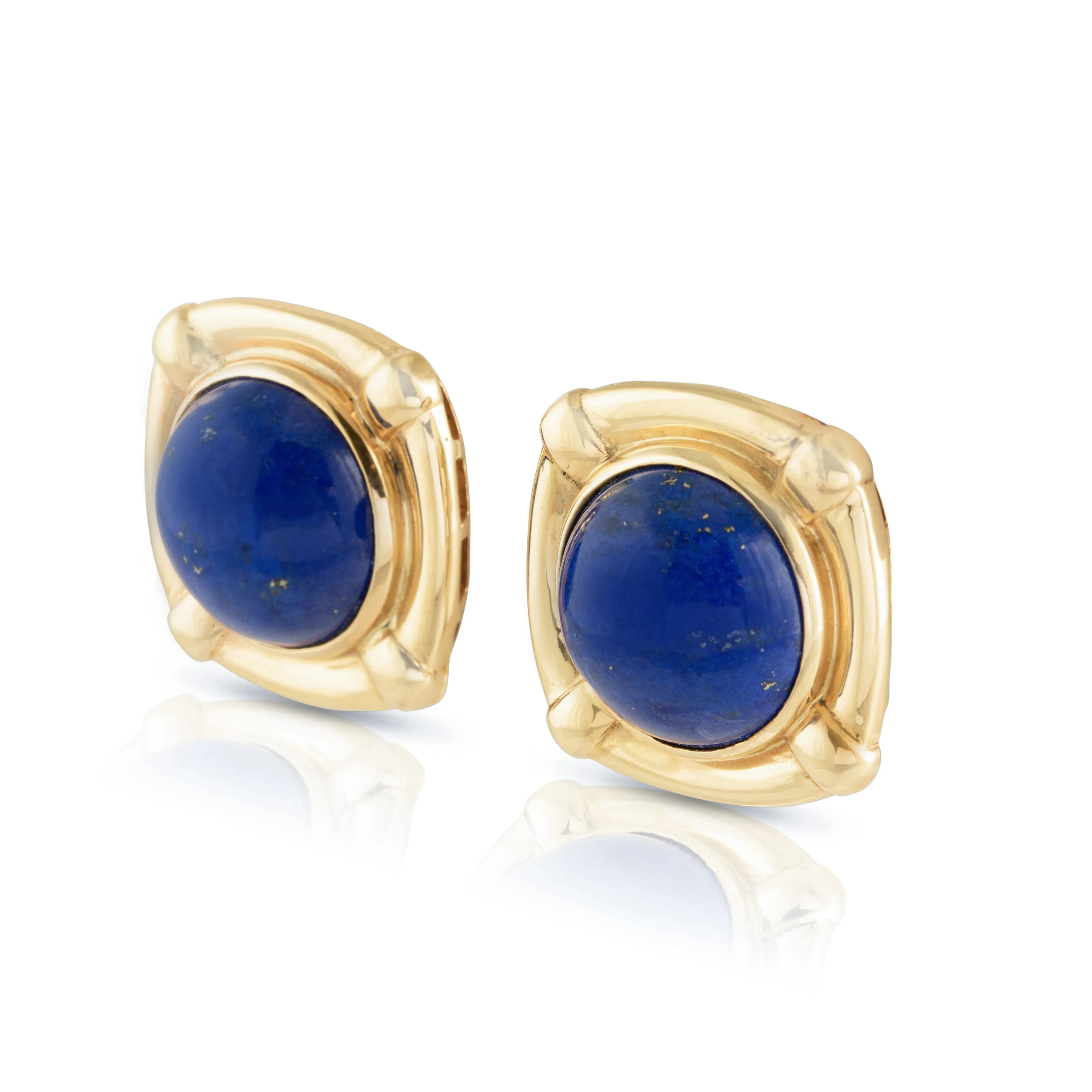 Vintage Lapis Lazuli Earrings In 18ct Gold Square Frames