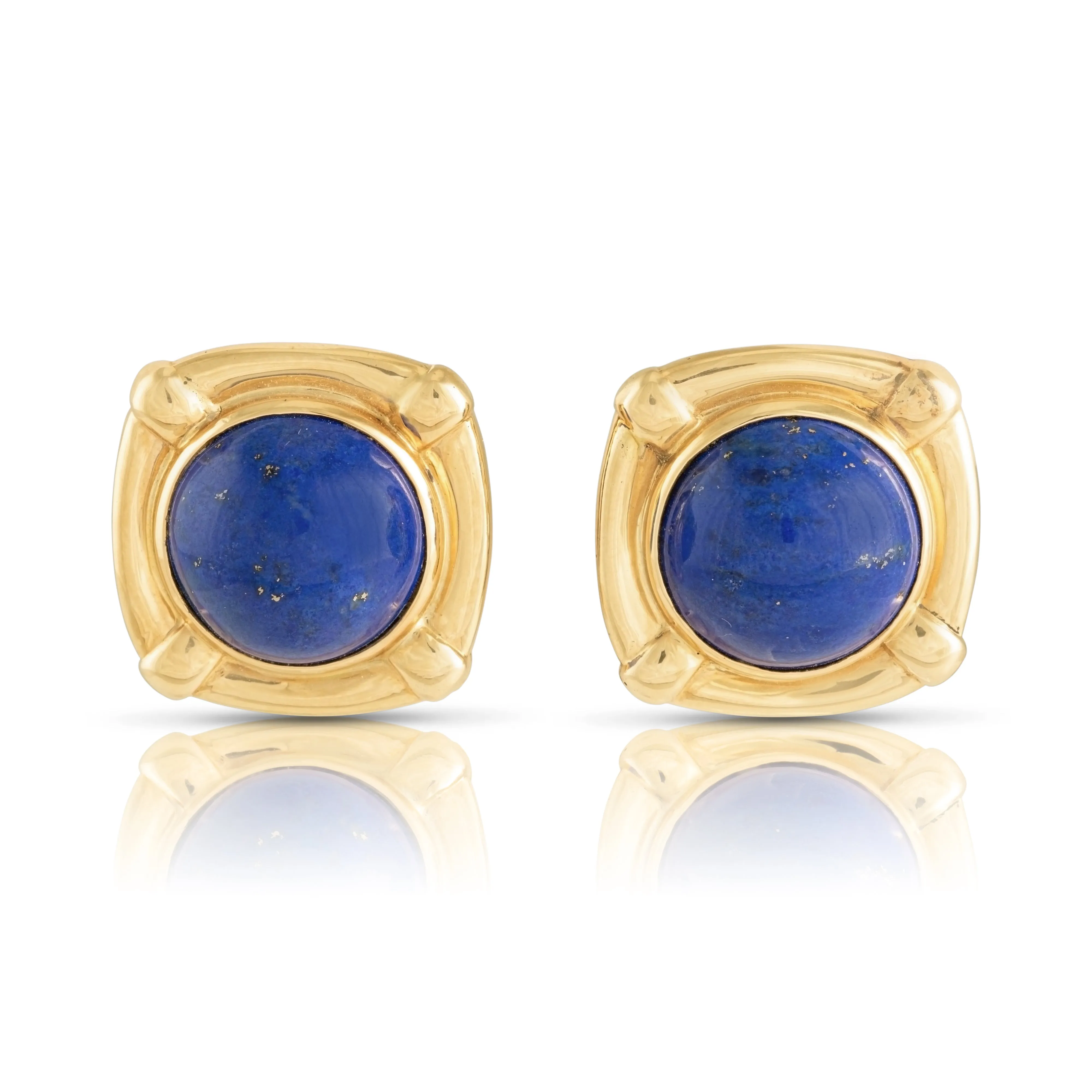 Vintage Lapis Lazuli Earrings In 18ct Gold Square Frames