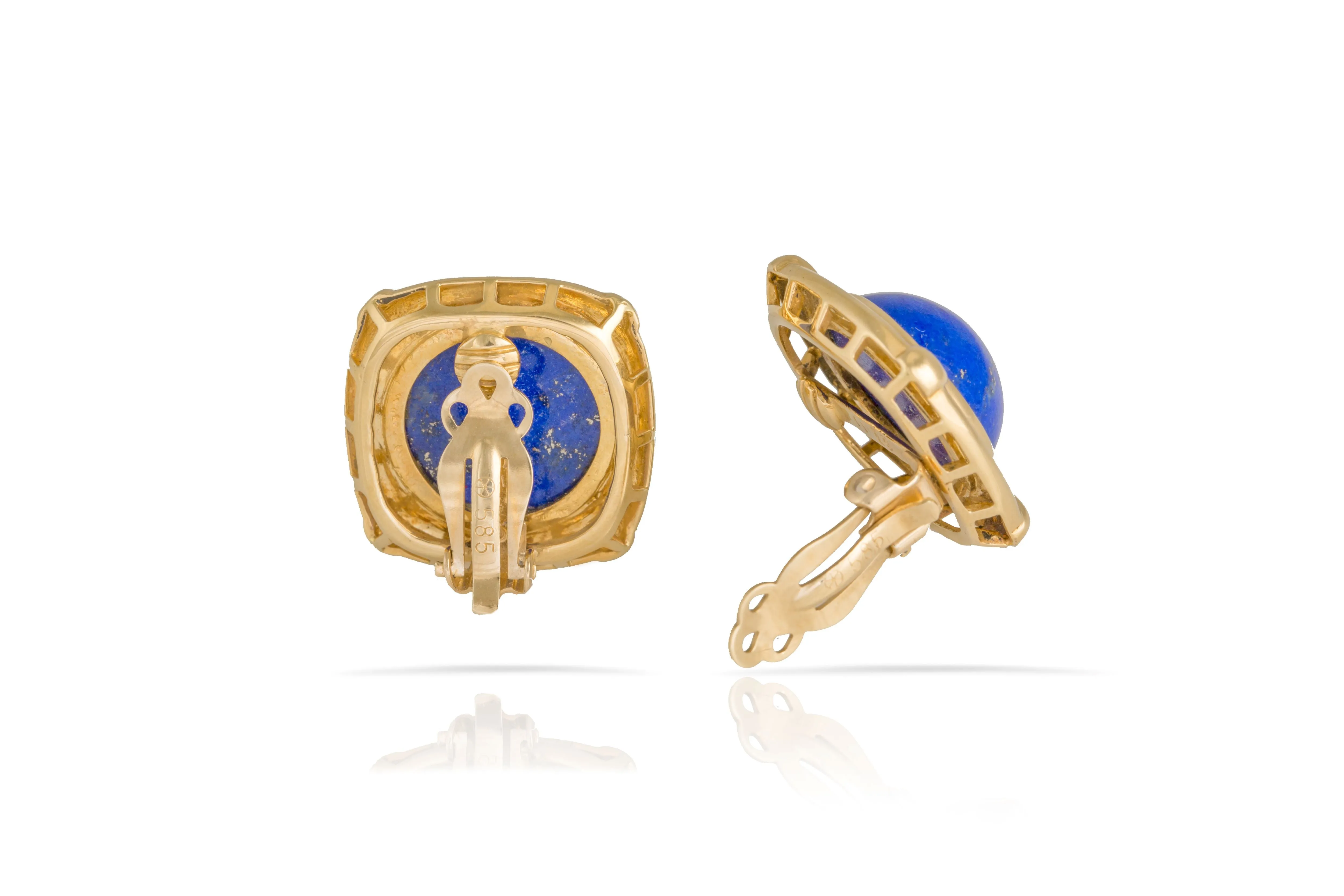 Vintage Lapis Lazuli Earrings In 18ct Gold Square Frames