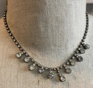 Vintage Silver Tone Metal Rhinestone Necklace