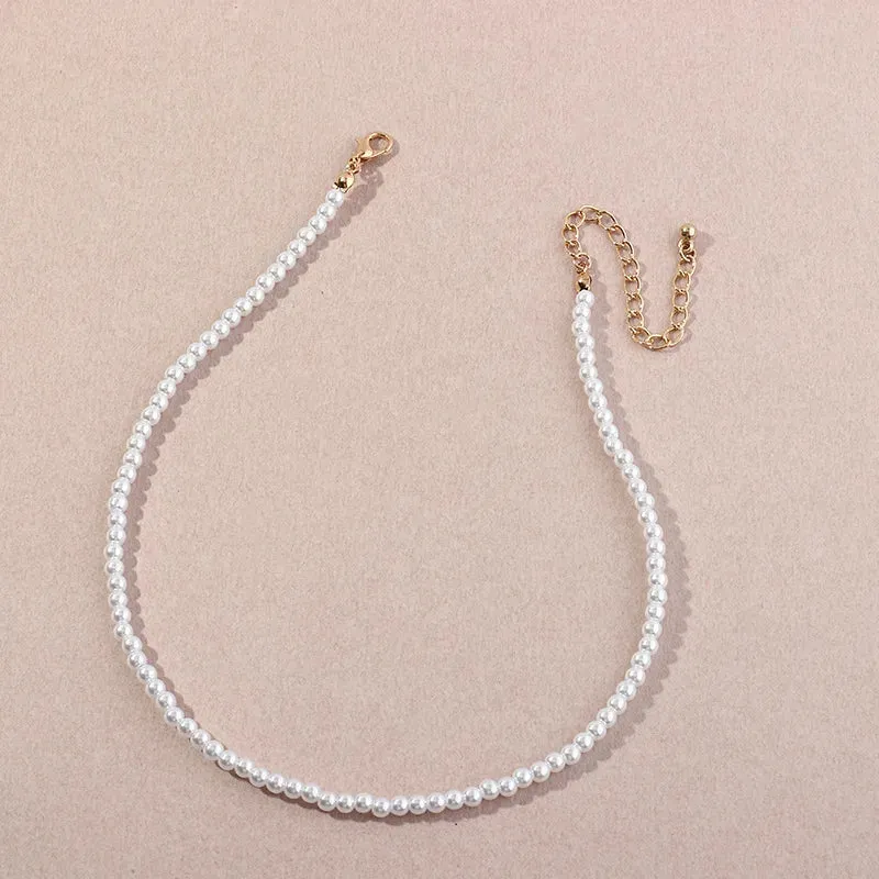 Vintage Style Simple 6MM Pearl Chain Choker Necklace For Women Wedding Love Shell Pendant Necklace Fashion Jewelry Wholesale