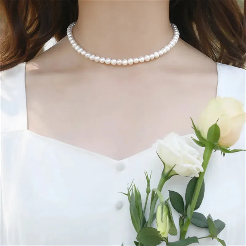 Vintage Style Simple 6MM Pearl Chain Choker Necklace For Women Wedding Love Shell Pendant Necklace Fashion Jewelry Wholesale