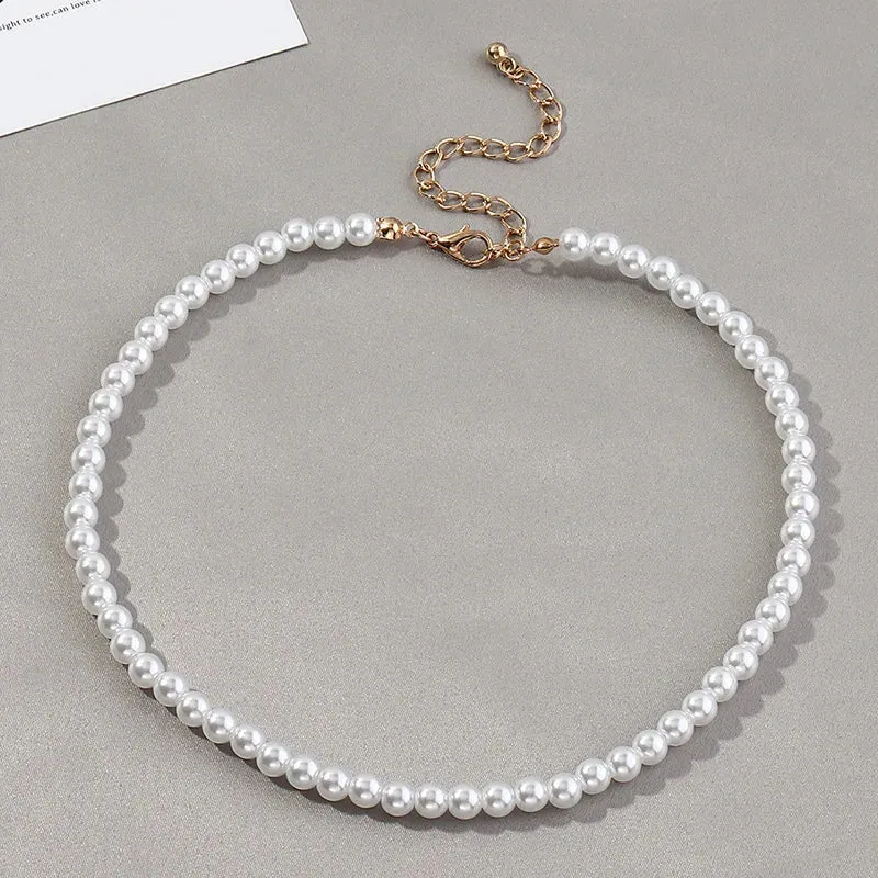 Vintage Style Simple 6MM Pearl Chain Choker Necklace For Women Wedding Love Shell Pendant Necklace Fashion Jewelry Wholesale