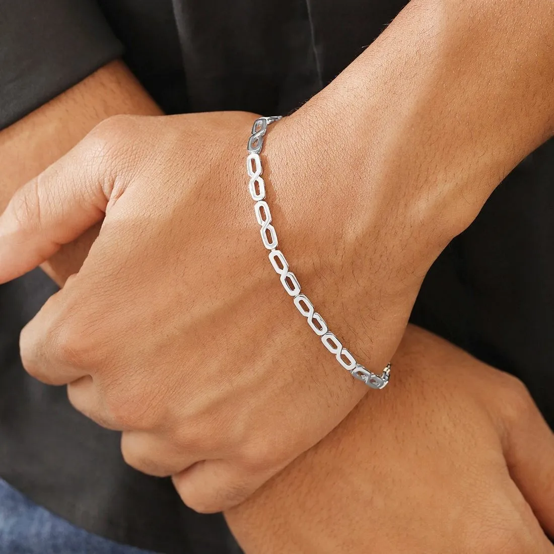 Vivid Rhodium-Plated 925 Sterling Silver Men's Chain Bracelet (One Size)