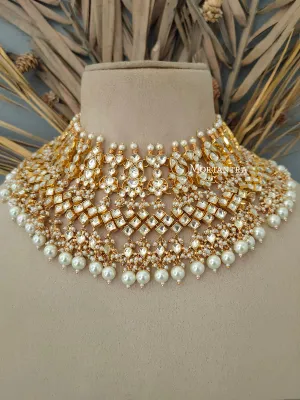 White Color Gold Plated Jadau Kundan Bridal Necklace Set - MS1648Y